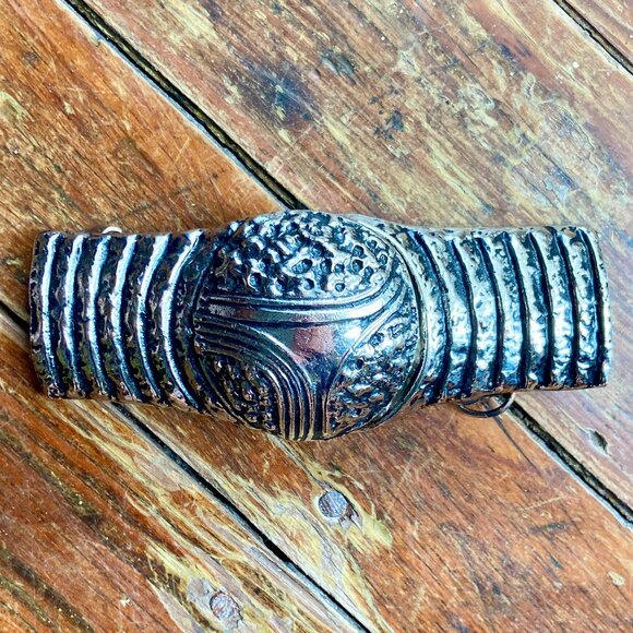 Vintage Artisan Belt Buckle Brutalist Mixed Silver Metal Boho Heavy Statement 6